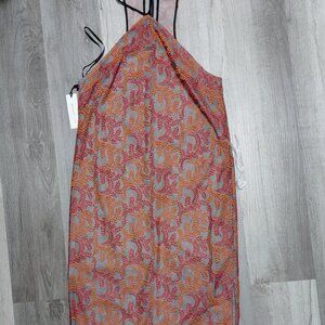 Babaton Orange Tones Embroidery Paisley Dots Sheer Lace Mesh Halter Midi Medium